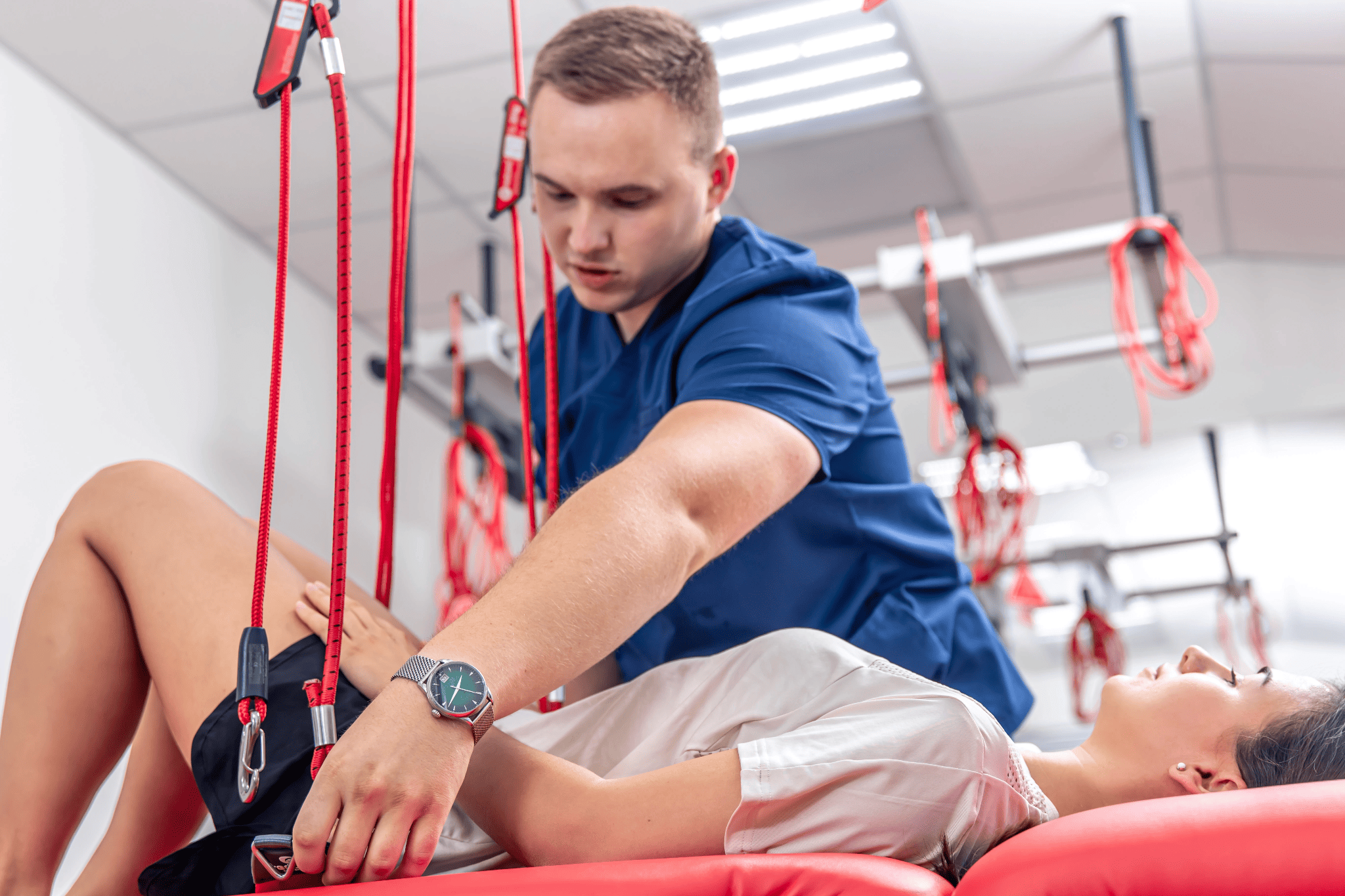 the patient is doing physiotherapy